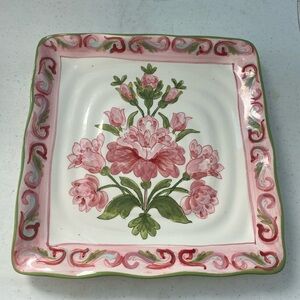 Baroque Rose Floral Square Plate - No Chips or Cracks. Set of 2. Pink.